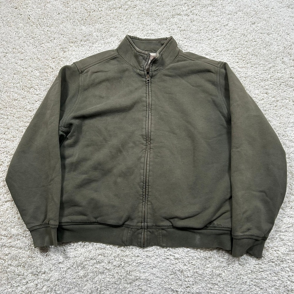 LL Bean Katahdin Iron Works Full Zip Sweatshirt Large Green Fleece Lined